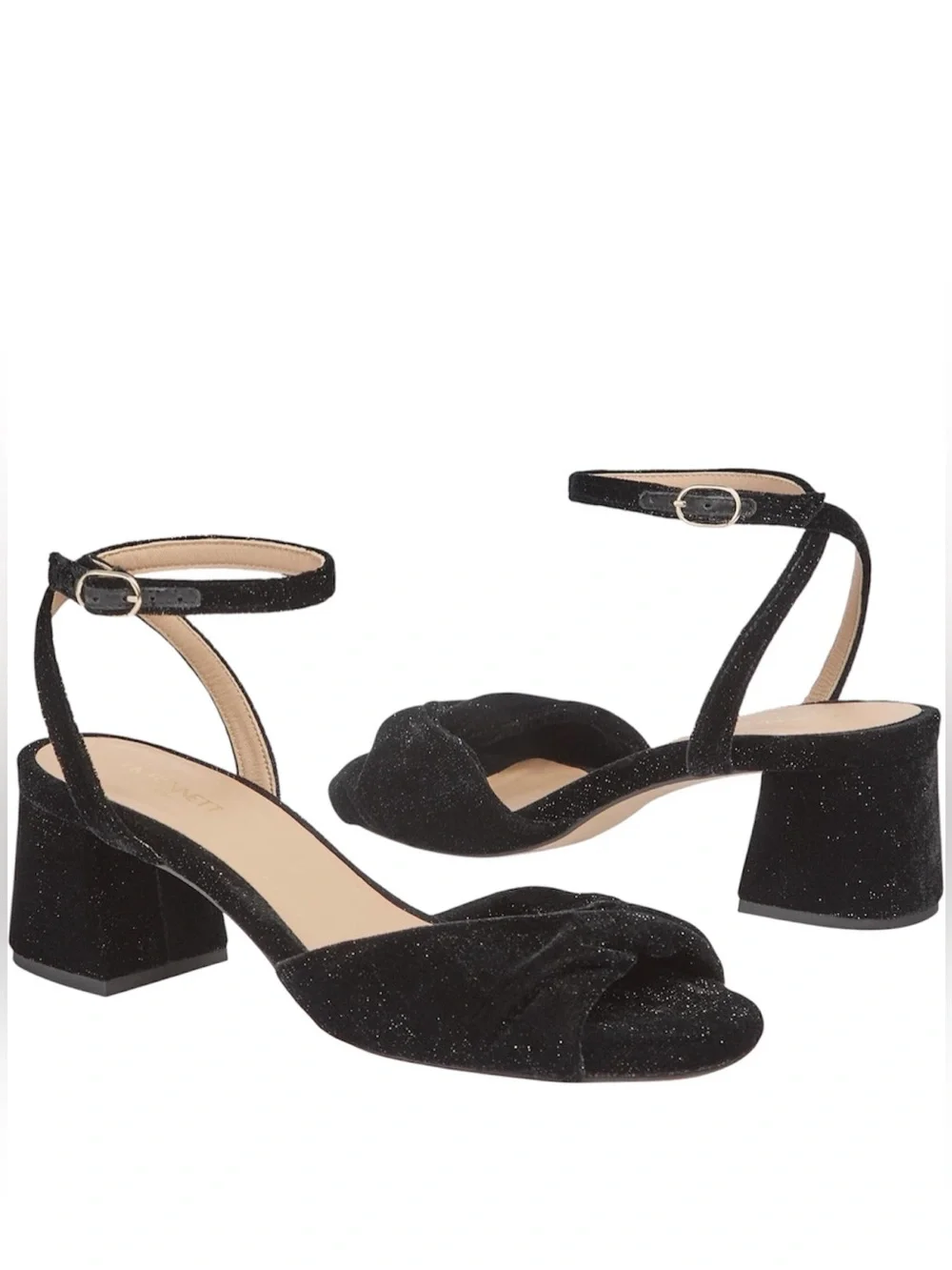 NWOT: LK Bennett Joelle Black Velvet Twist-Front Block Heels, Size EU 38/US 7